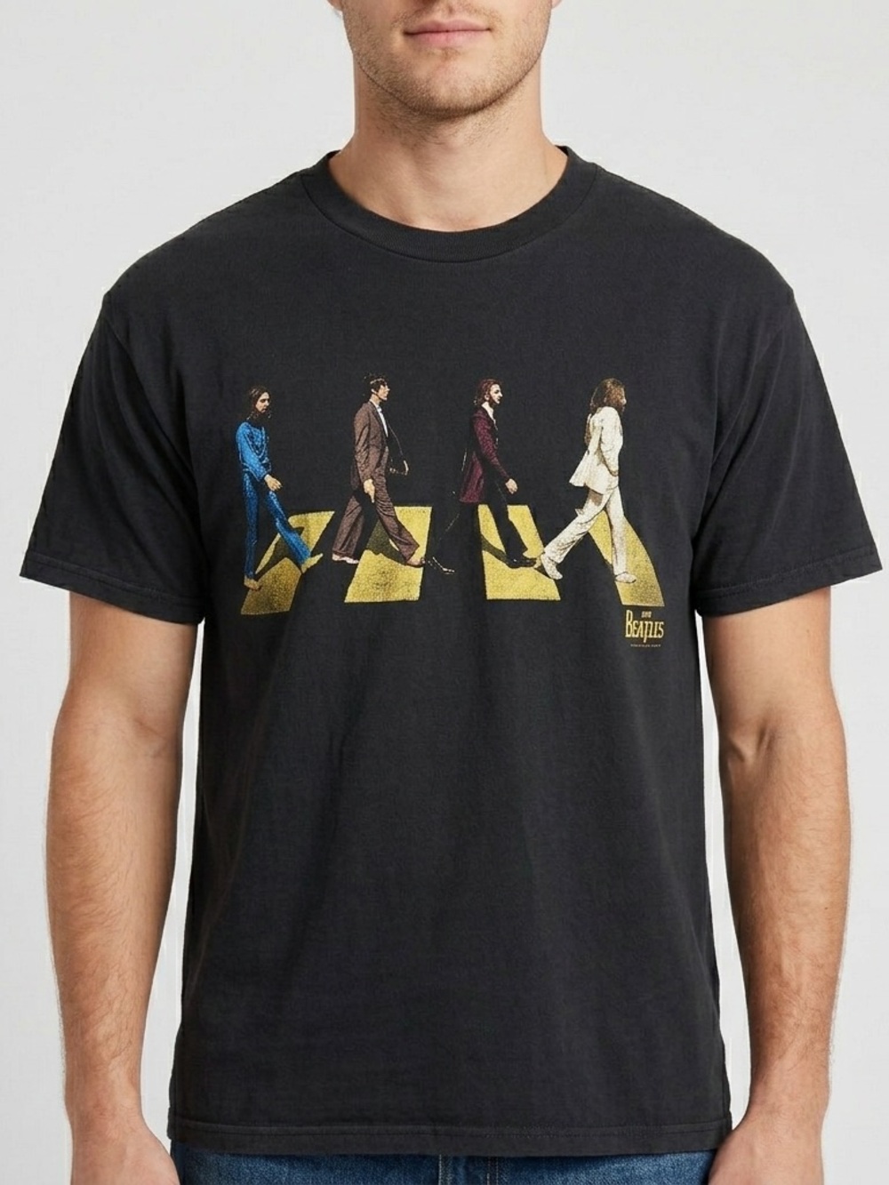 VTG 90s The Beatles Abbey Road Album Cover Graphic Tee Shirt Men L Black Crew